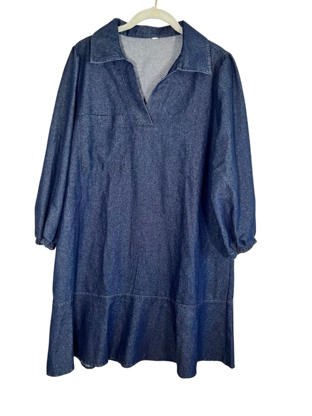 Denim Long Sleeve Shirt Dress - Navy